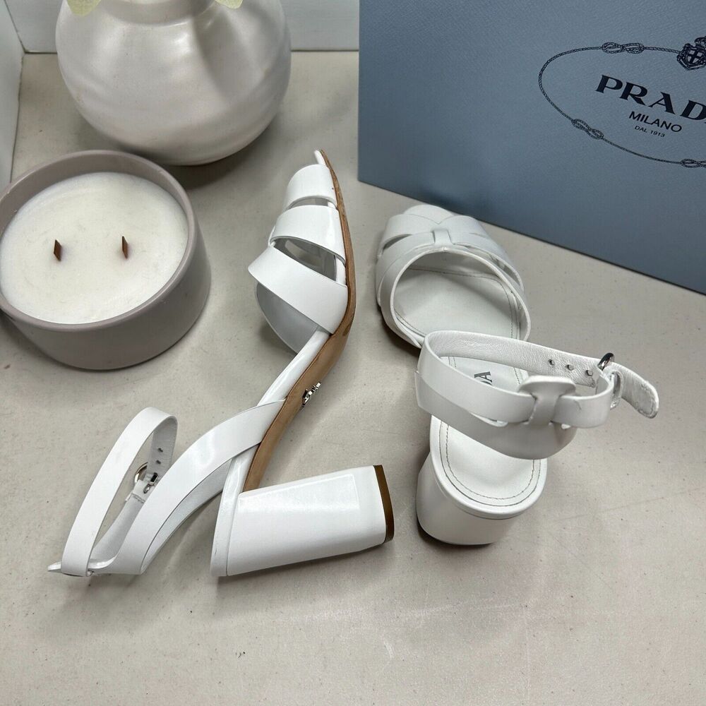 Prada Milano Calzature Donna Spazzolato Sandal Bianco Women IT 36.5/US 6.5 - Picture 5 of 12